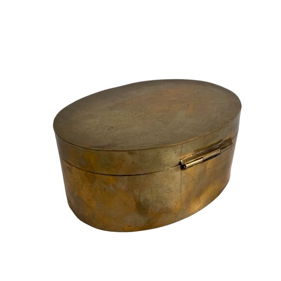 Brass Oval Trinket Box Lidded Hinged Vintage - Picture 3 of 6